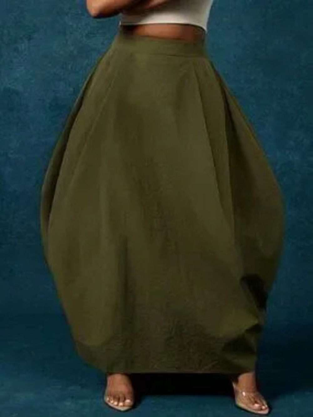 ZARA Olive Green Casual Women's High Waist Balloon Shape Maxi Skirt